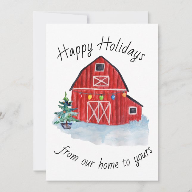 Christmas Red Barn Customizable Greeting Card (Front)