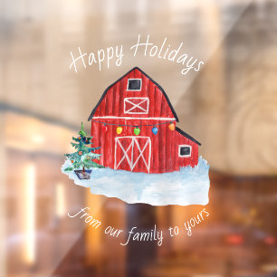 Christmas Red Barn Customizable   Window Cling