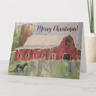 Christmas Red barn equestrian Greeting card