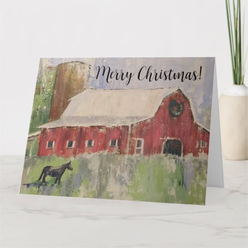 Christmas Red barn equestrian Greeting card