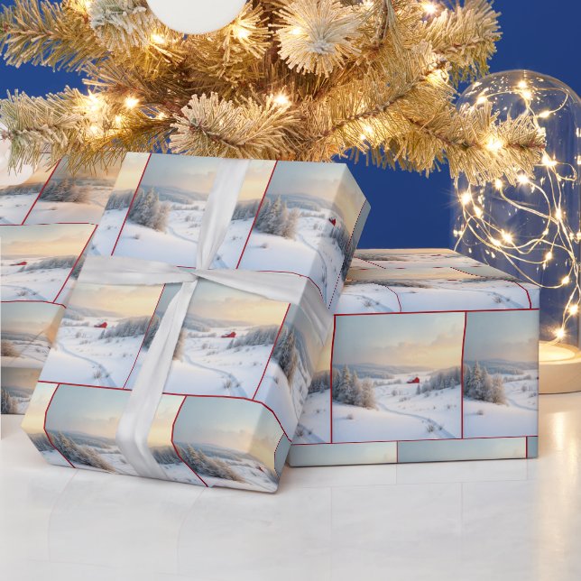 Christmas Red Barn In Snowy Country Wrapping Paper (Holidays)