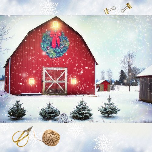 Christmas Red Barn Tissue Paper