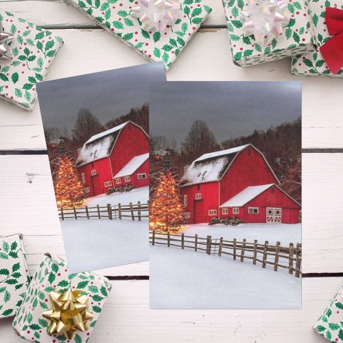 Christmas Red Barn With Spectacular Lighted Tree Tissue Paper