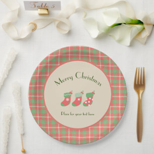 Christmas red-based Plaid Paper Plates