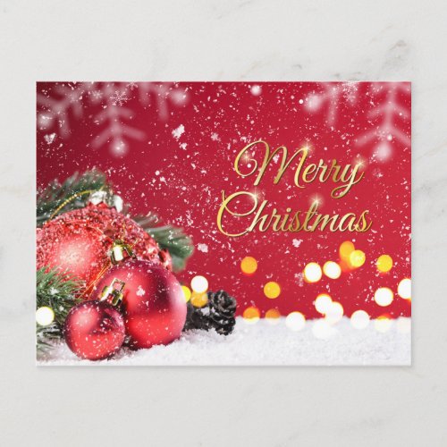 Christmas red baubles spruce cone holiday postcard