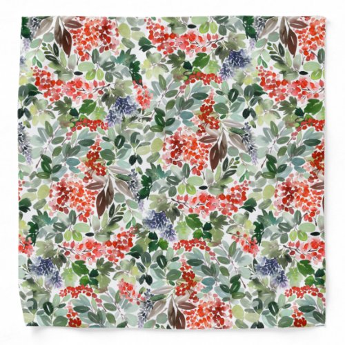 Christmas Red Berries and Greenery Pattern Bandana