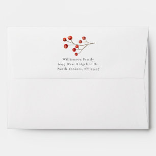 Christmas Red Berries Botanical Return Address Envelope