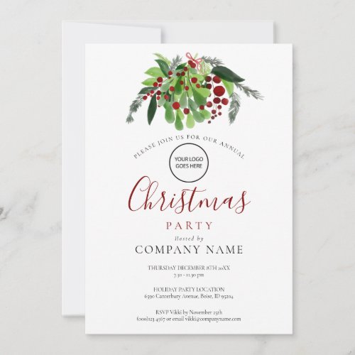 Christmas Red Berries Company Logo Holiday Party Invitation