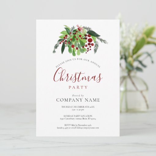 Christmas Red Berries Corporate Holiday Party Invitation | Zazzle