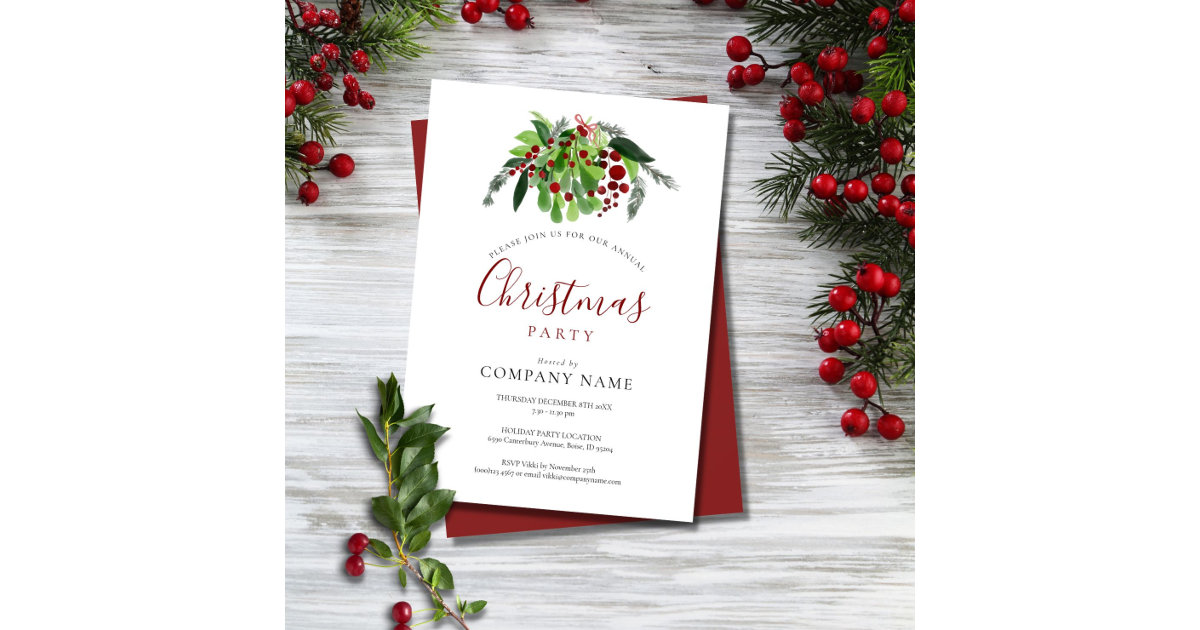 Christmas Red Berries Corporate Holiday Party Invitation | Zazzle