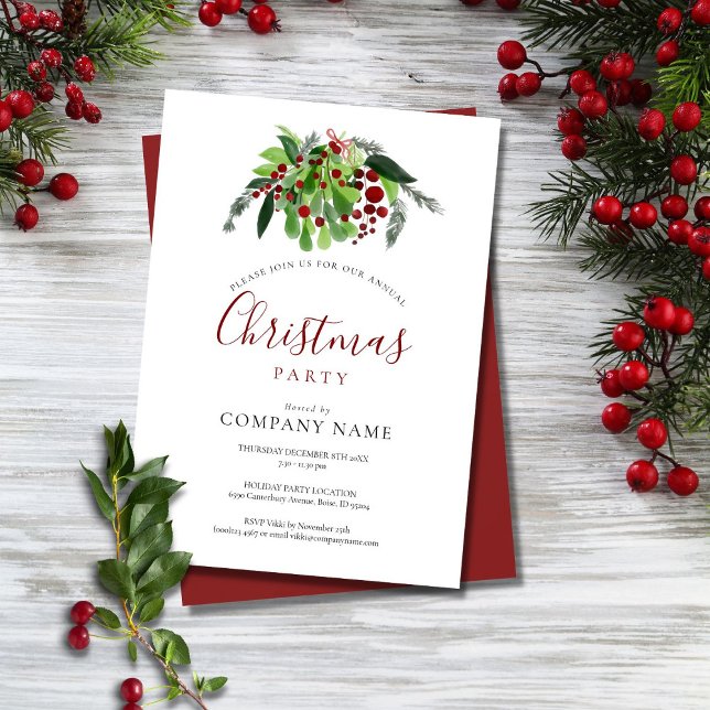 Christmas Red Berries Corporate Holiday Party Invitation (Creator Uploaded)