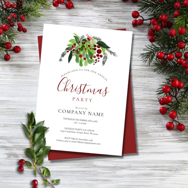 Christmas Red Berries Corporate Holiday Party Invitation | Zazzle