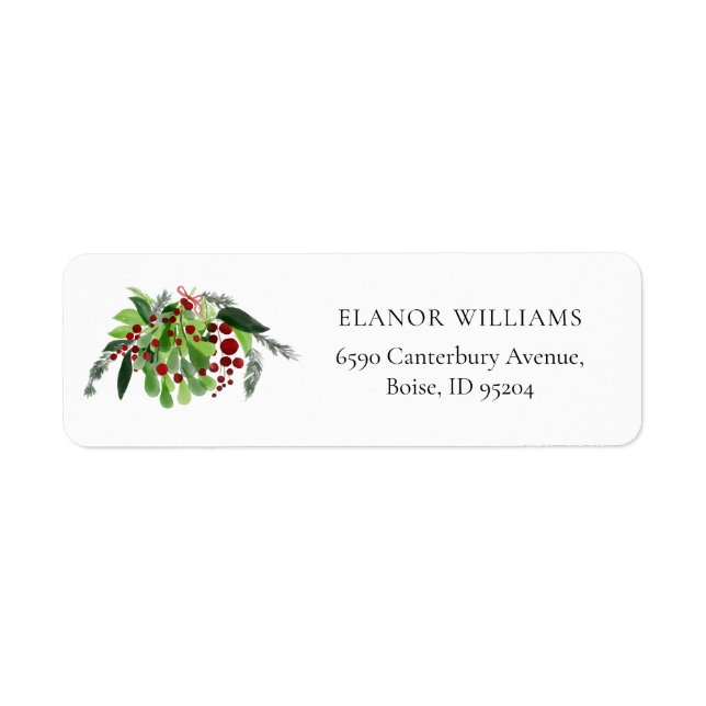 Christmas Red Berries Greenery Holiday  Label (Front)