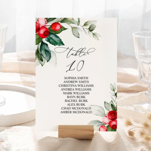 Christmas Red Berries  Greenery  Table Number 10 