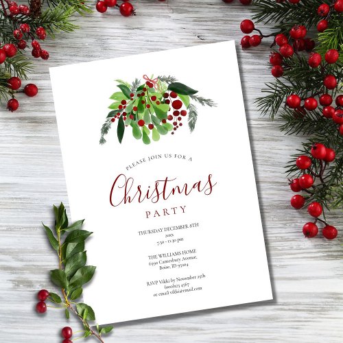 Christmas Red Berries Holiday Party Invitation