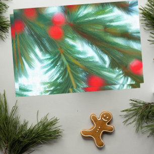 Christmas Red Berries On Green Pines Tissue Paper
