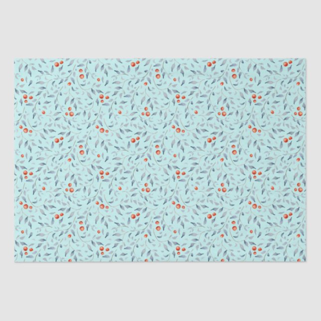 Christmas red berries pattern modern trendy mint tissue paper (Front)