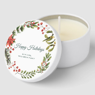 Christmas Red Berries Script Greenery Mini Candle Favors