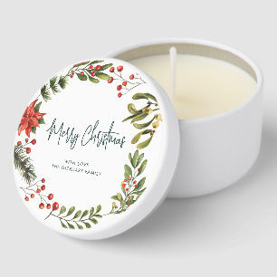 Christmas Red Berries Script Watercolor Mini Candle Favors