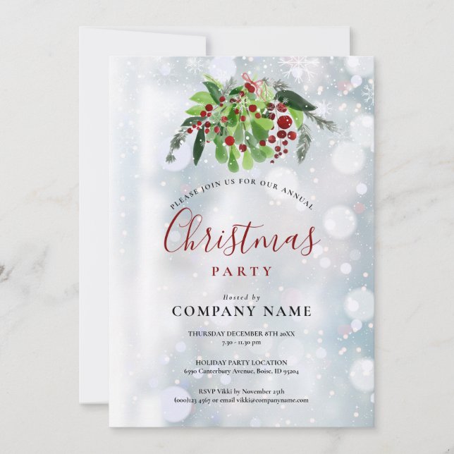 Christmas Red Berries Snow Company Holiday Party Invitation (Front)
