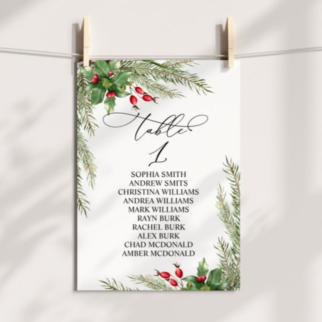 Christmas Red Berries Table Number 1 Seating Chart (Creator Uploaded)