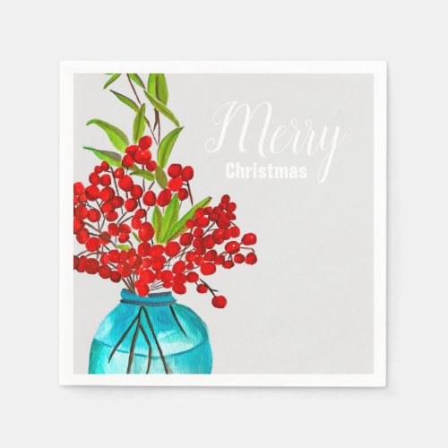 Christmas red berries  watercolor art napkins