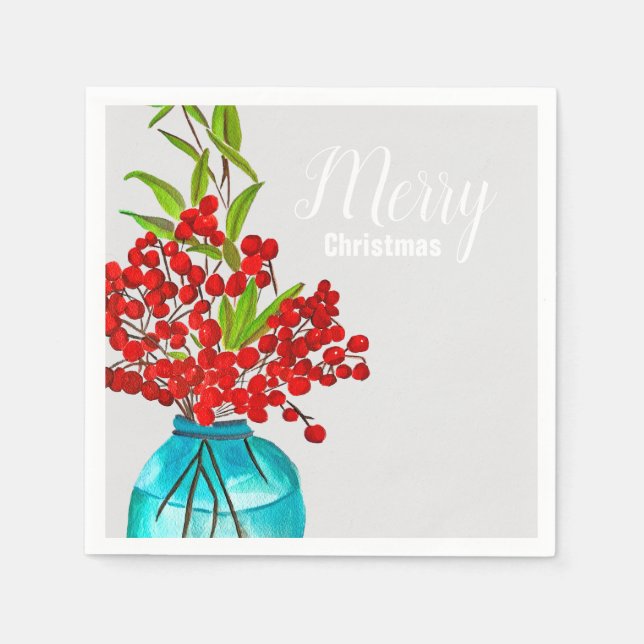 Christmas red berries  watercolor art napkins (Front)