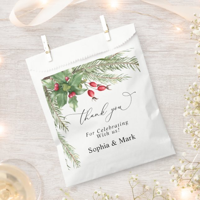 Christmas Red Berries Wedding Favor Bag (Clipped)
