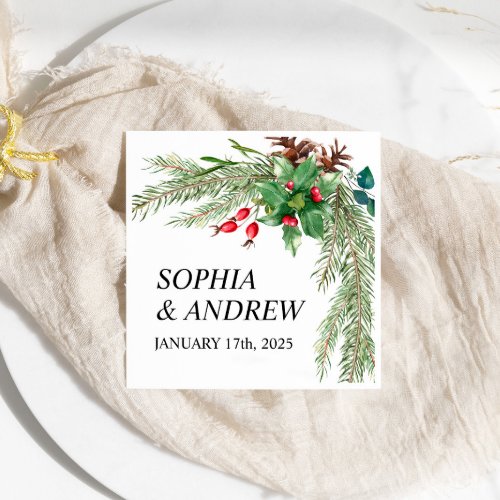 Christmas Red Berries Wedding Napkins