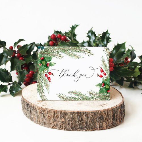 Christmas Red Berries Wedding Thank You Card