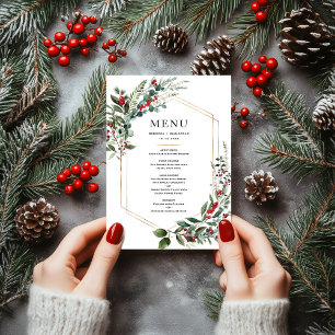 Christmas Red Berries Winter Greenery Wedding Menu