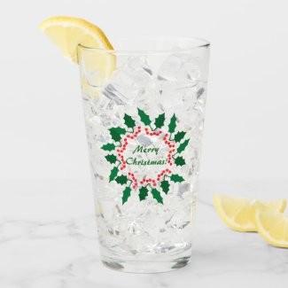 Christmas Red Berry and Green Holly Glass Tumbler