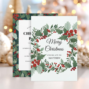 Christmas Red Berry Wreath Invitation