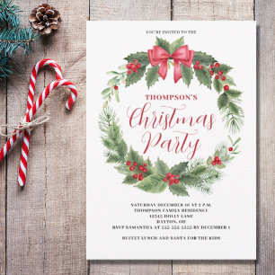 Christmas Red Berry Wreath Invitation