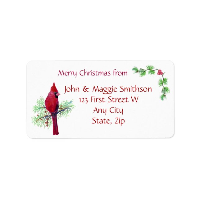 Christmas Red Bird Cardinal Address Customize Label (Front)