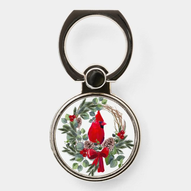 Christmas Red Bird Cardinal Wildlife Nature Art Phone Ring Stand (Front)