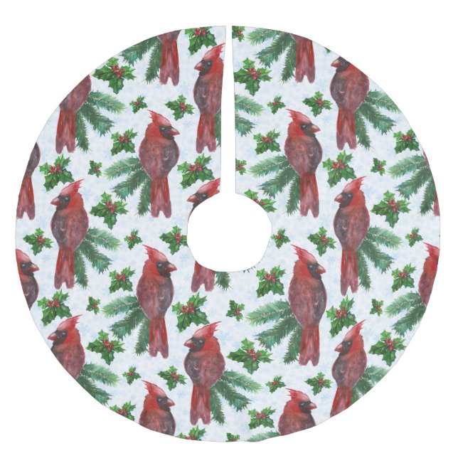 Christmas red bird pattern Holiday tree skirt (Front)