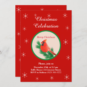 Christmas Red Bird & Snowflakes Party Invitation