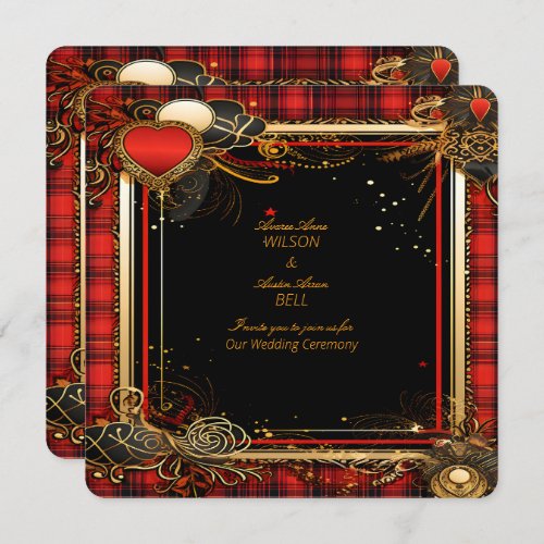 Christmas Red Black and Gold Wedding  Invitation