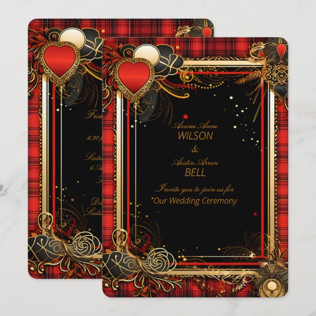 Christmas Red Black and Gold Wedding  Invitation (Front/Back)