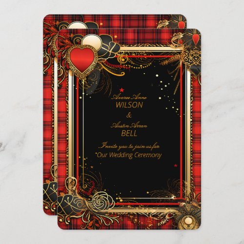 Christmas Red Black and Gold Wedding  Invitation