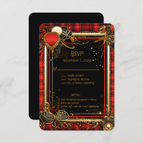 Christmas Red Black and Gold Wedding  RSVP Card