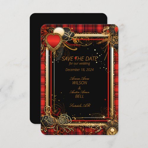 Christmas Red Black and Gold Wedding  Save The Date
