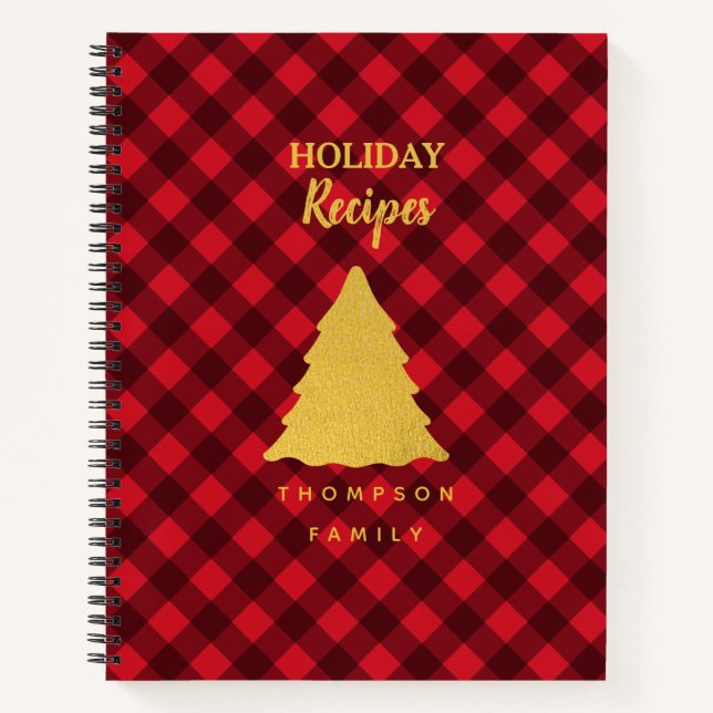 Christmas Red & Black Buffalo Plaid Family Recipes Notebook (Front)