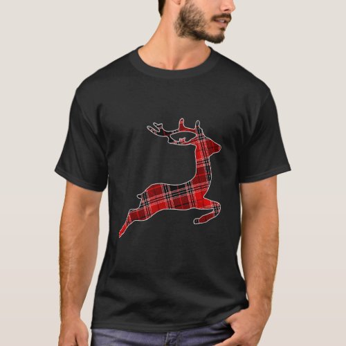 Christmas Red Black Buffalo Plaid Reindeer Deer T_Shirt