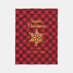 Christmas Red & Black Buffalo Plaid Star Snowflake Fleece Blanket