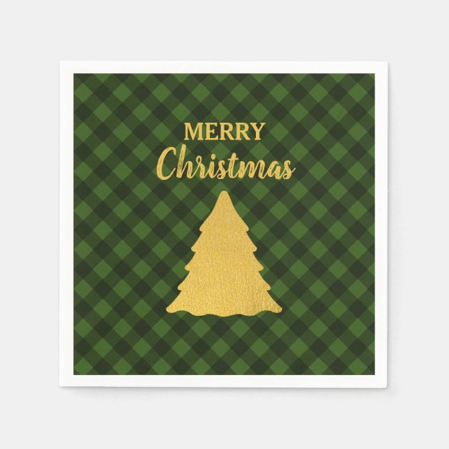 Christmas Red & Black Buffalo Plaid Xmas Tree  Napkins (Front)