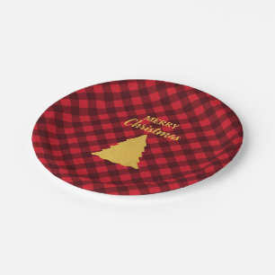 Christmas Red & Black Buffalo Plaid Xmas Tree Paper Plates