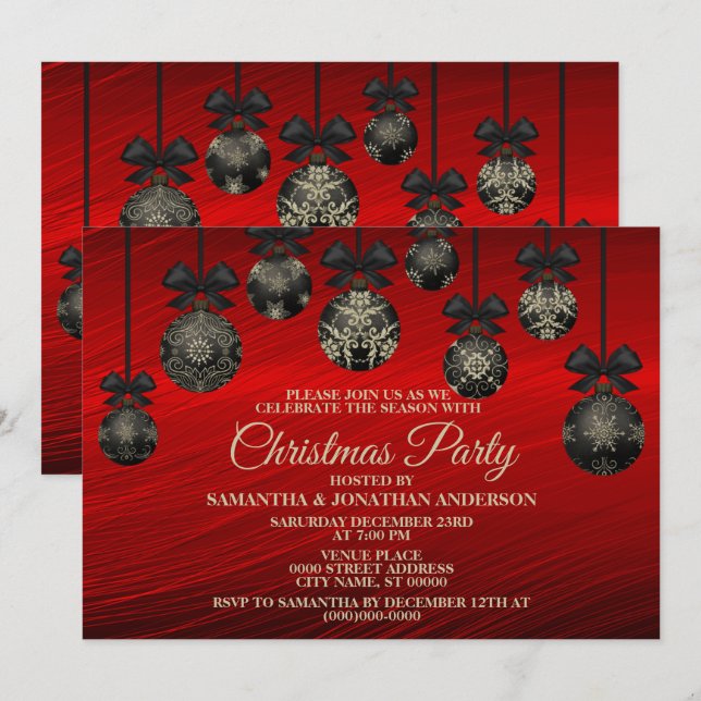 Christmas Red Black Elegant Winter Holidays Invitation (Front/Back)