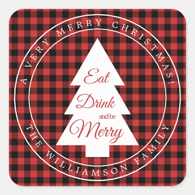 Christmas Red Black Gingham Pattern Envelope Seal (Front)